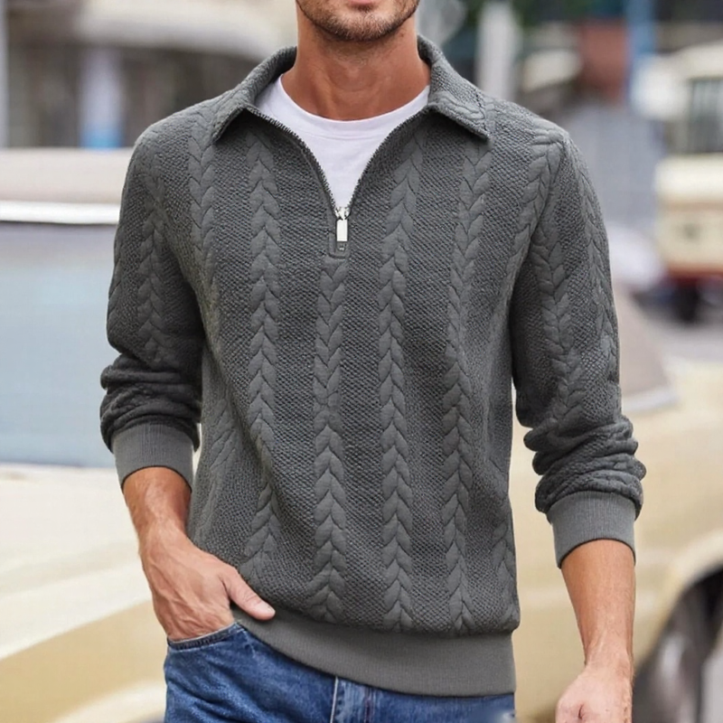Carlisle™-Pullover aus Hochwertigem Zopfmuster-Strick mit Polokragen und Metallreißverschluss