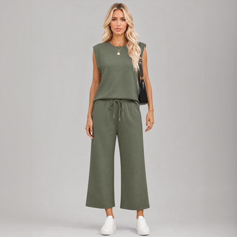 Aya™ Set Tanktop mit markanter Schulterpartie und Cropped Hose mit Kordelzug