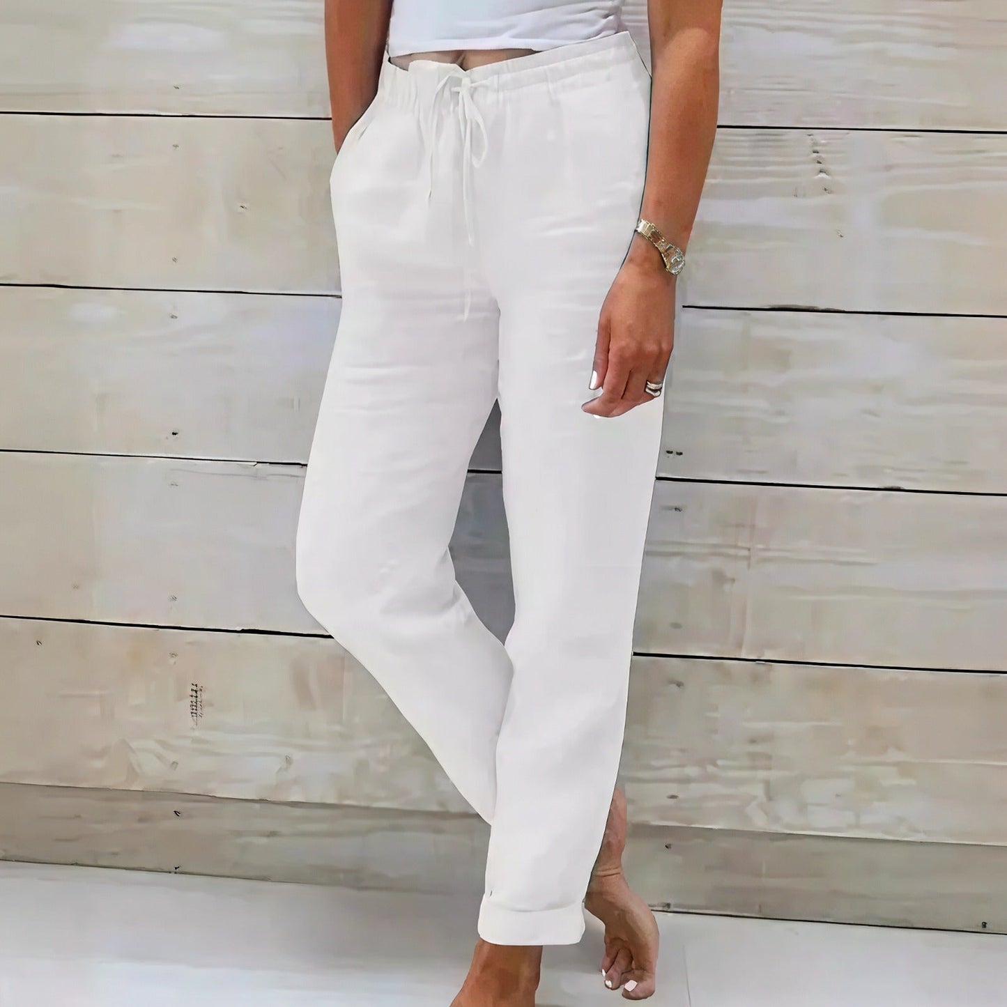 Norah™-Hose aus Baumwollleinen mit Verstellbarem Bund