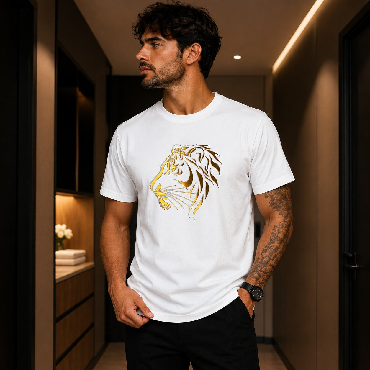 Varkon™ T-Shirt mit Tiger-Gold Print und Premium-Look