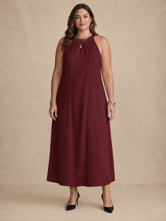 Adele Wine Red Lace Midi Dress
