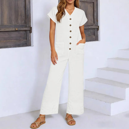 Cannes™ Jumpsuit mit Knopfleiste vorn und V-Ausschnitt