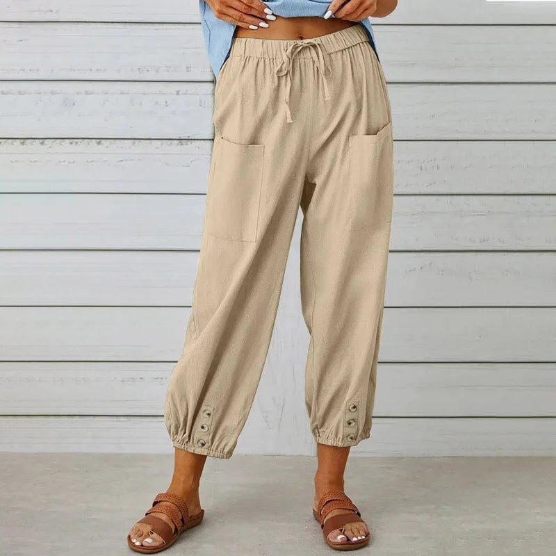 Kobe™ Baumwoll-Leinen-Hose mit Fronttaschen und verstellbarem Kordelzug