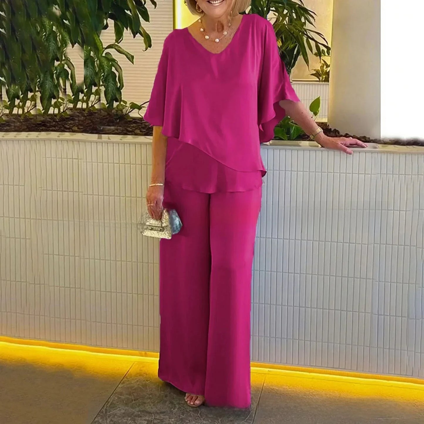Mirelly™-Set aus Premium-Strick mit Asymmetrischem Oberteil und Eleganter Hose
