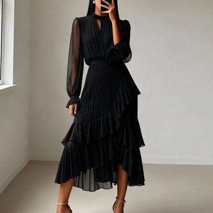 Lioren™ Kleid mit Edlem Plissee und Asymmetrischen Volants
