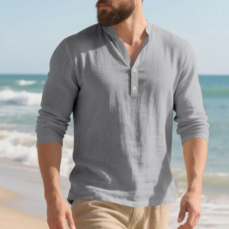 Orvian™ Hemd aus Premium-Leinen mit Minimalistischem Henley-Kragen