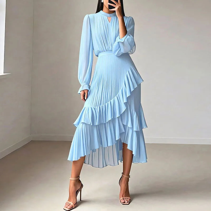 Lioren™ Kleid mit Edlem Plissee und Asymmetrischen Volants