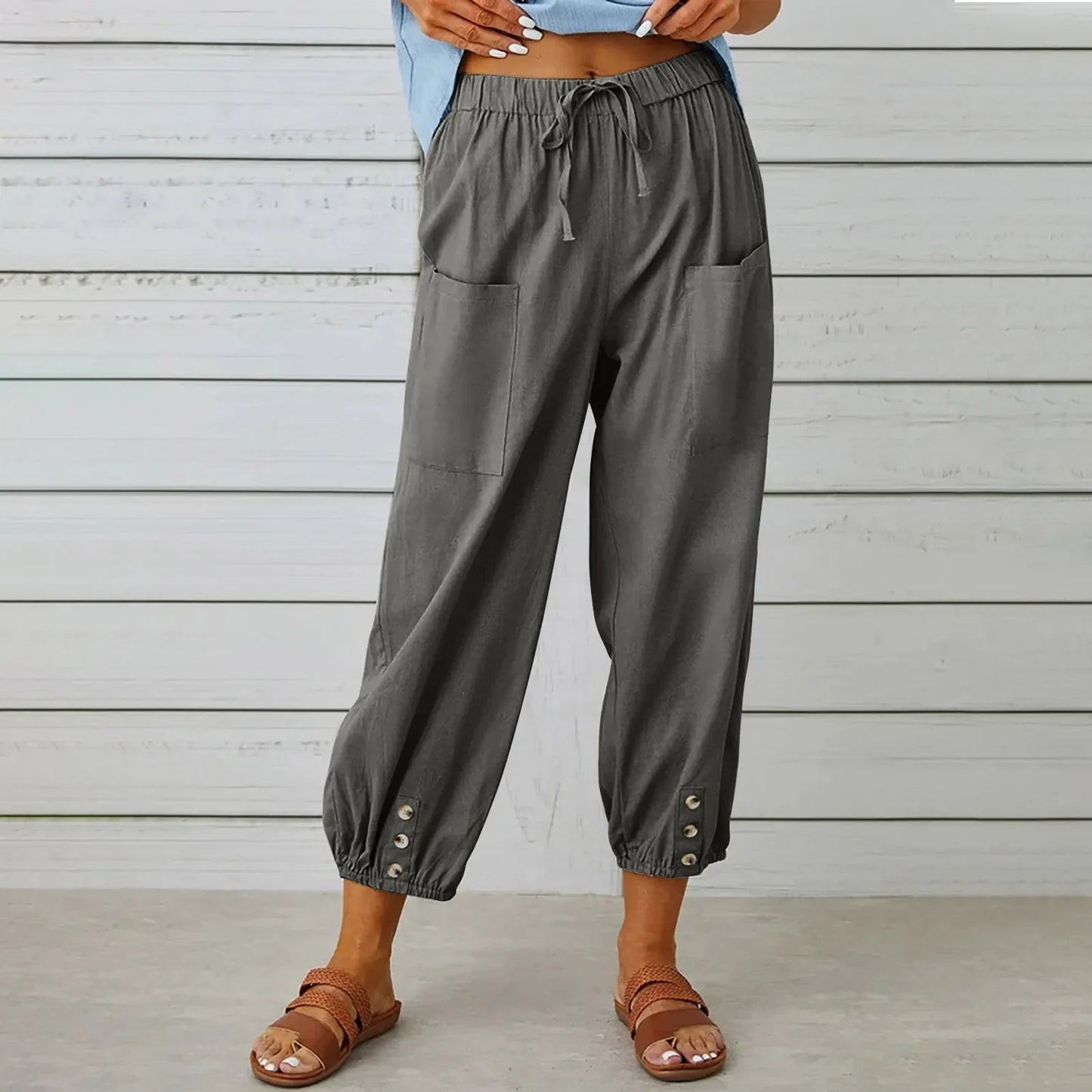 Kobe™ Baumwoll-Leinen-Hose mit Fronttaschen und verstellbarem Kordelzug