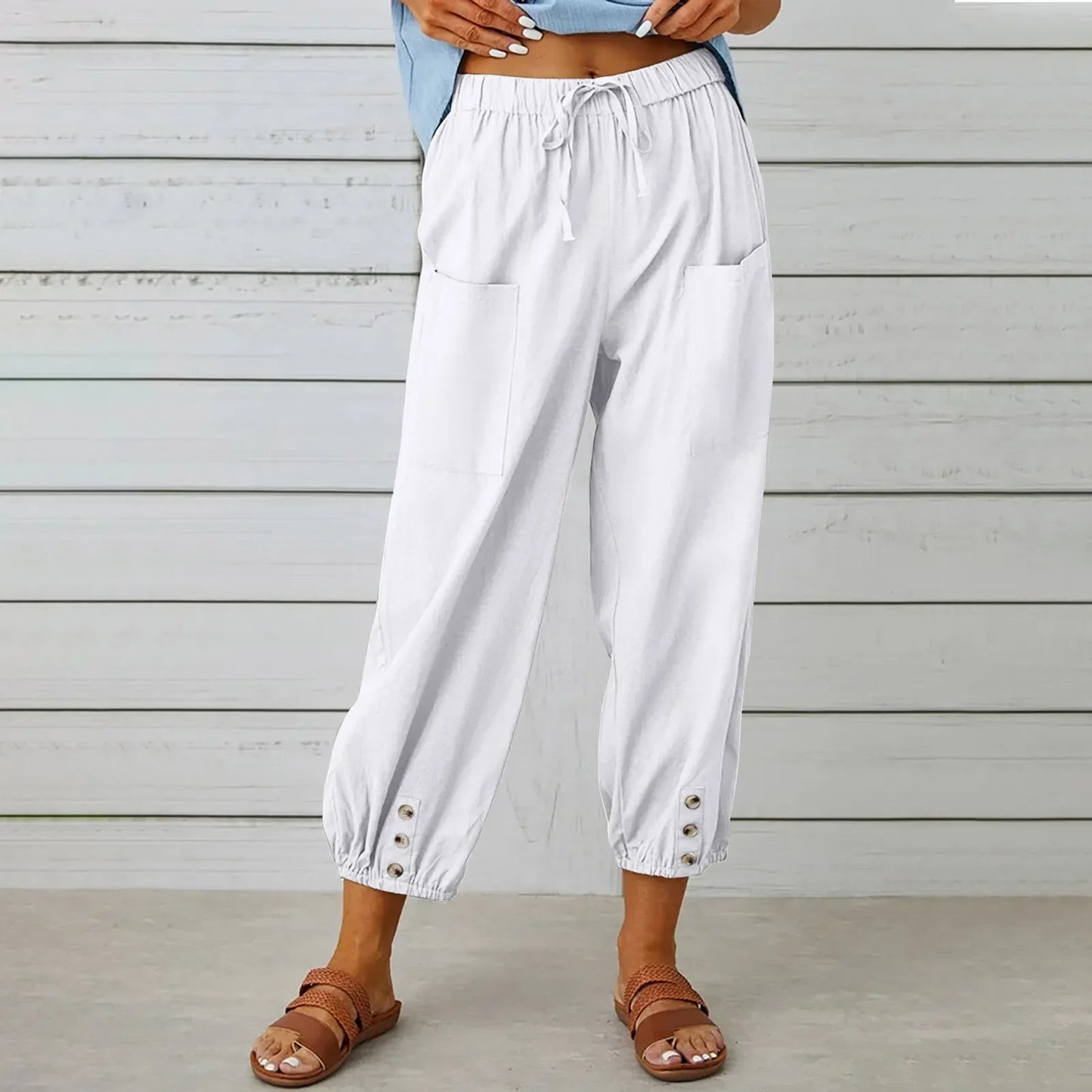 Kobe™ Baumwoll-Leinen-Hose mit Fronttaschen und verstellbarem Kordelzug