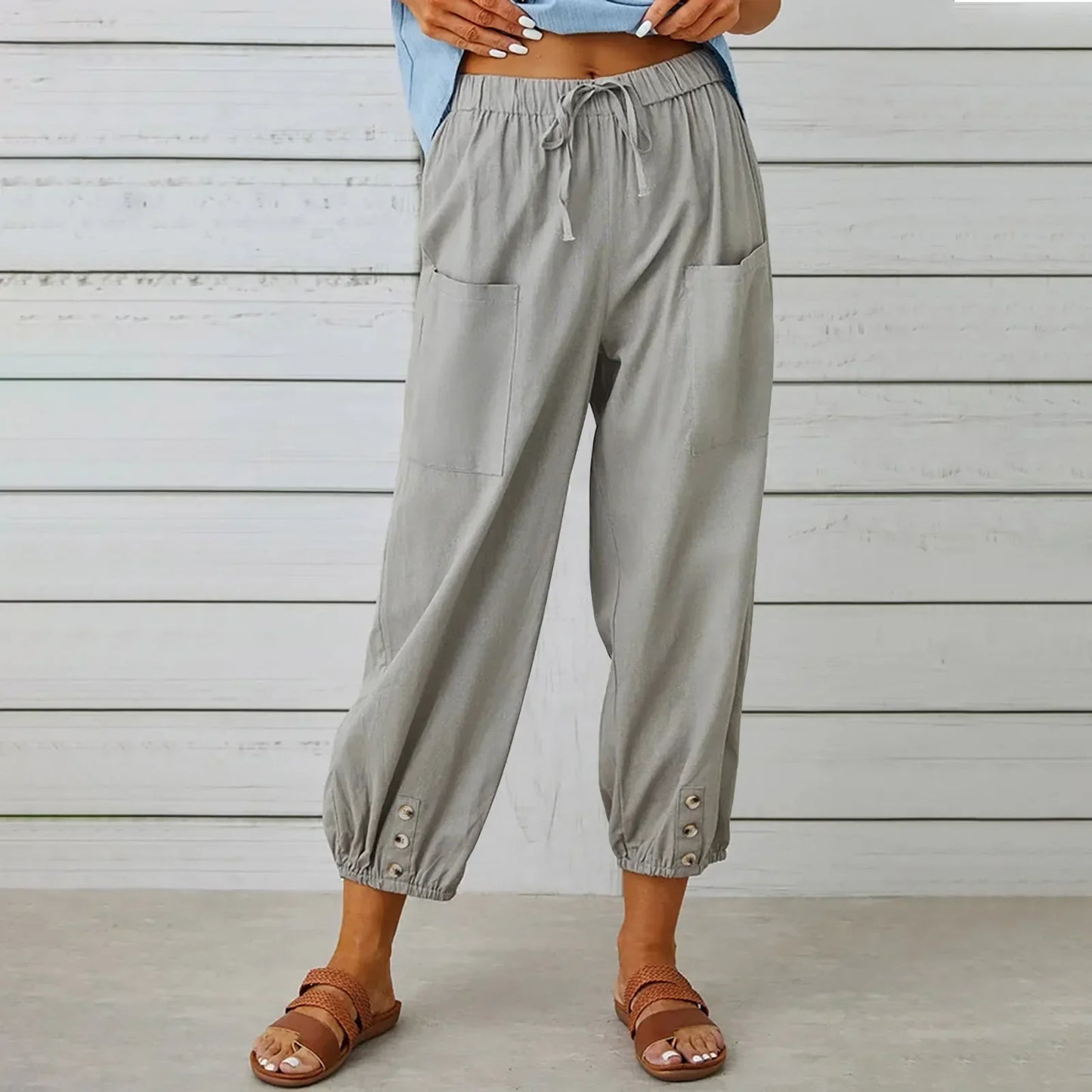Kobe™ Baumwoll-Leinen-Hose mit Fronttaschen und verstellbarem Kordelzug