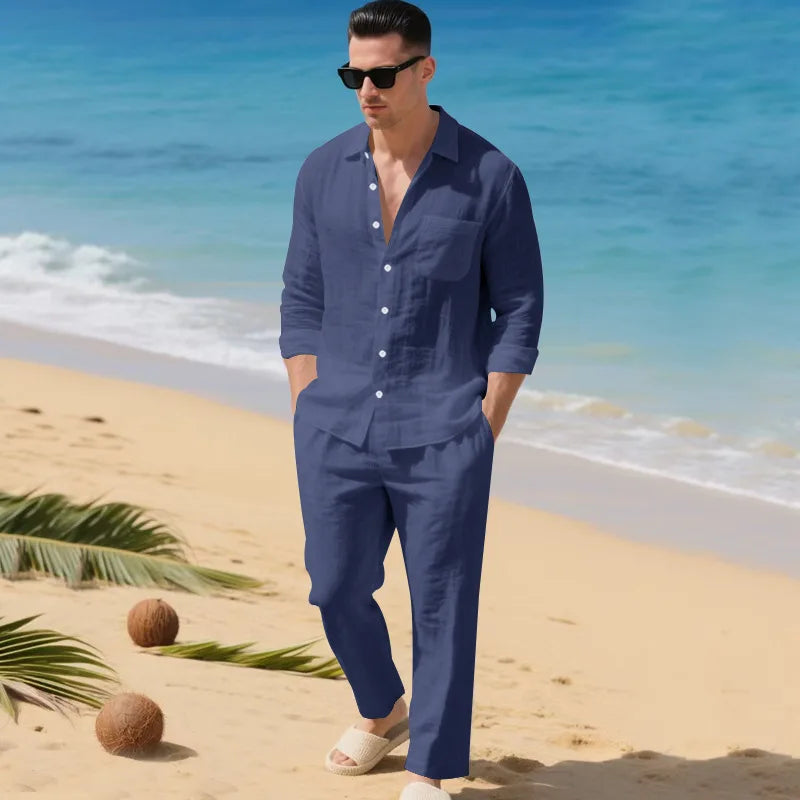 Luca™ Baumwoll-Leinen-Set mit Button-Down-Hemd