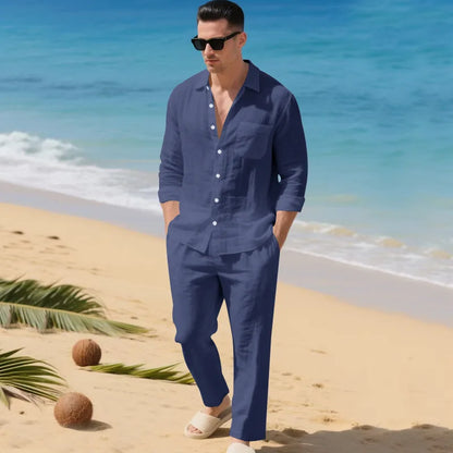 Luca™ Baumwoll-Leinen-Set mit Button-Down-Hemd