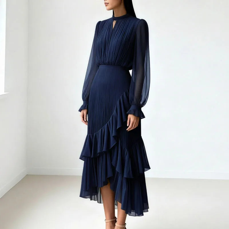 Lioren™ Kleid mit Edlem Plissee und Asymmetrischen Volants