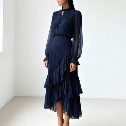 Lioren™ Kleid mit Edlem Plissee und Asymmetrischen Volants
