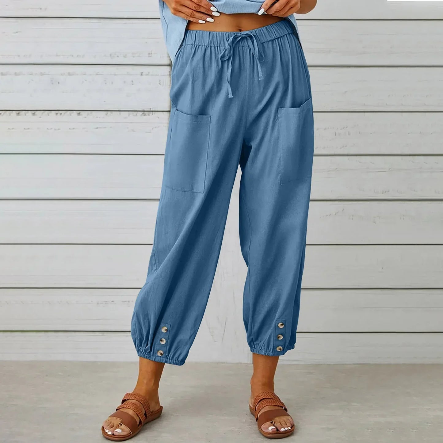 Kobe™ Baumwoll-Leinen-Hose mit Fronttaschen und verstellbarem Kordelzug