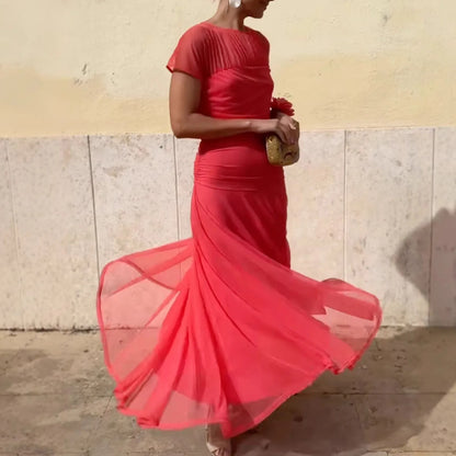 Athen™ Maxikleid mit kurzen transparenten Ärmeln und Stufenrock