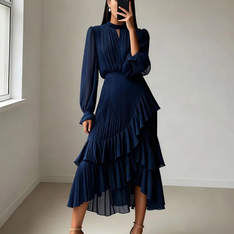 Lioren™ Kleid mit Edlem Plissee und Asymmetrischen Volants
