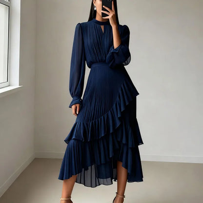 Lioren™ Kleid mit Edlem Plissee und Asymmetrischen Volants