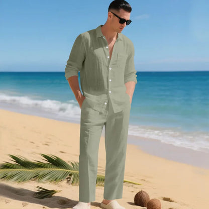 Luca™ Baumwoll-Leinen-Set mit Button-Down-Hemd
