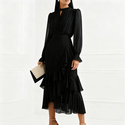 Lioren™ Kleid mit Edlem Plissee und Asymmetrischen Volants