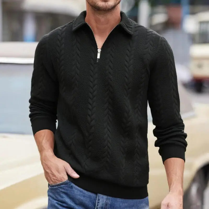 Carlisle™-Pullover aus Hochwertigem Zopfmuster-Strick mit Polokragen und Metallreißverschluss