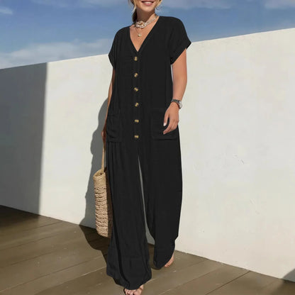 Cannes™ Jumpsuit mit Knopfleiste vorn und V-Ausschnitt