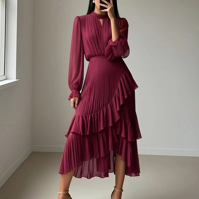 Lioren™ Kleid mit Edlem Plissee und Asymmetrischen Volants