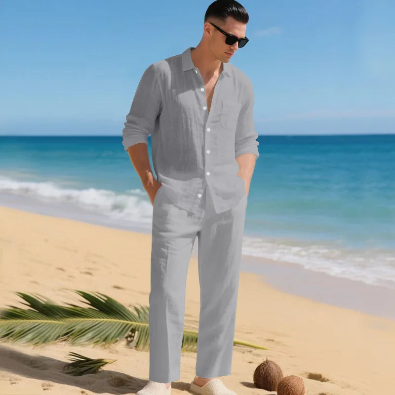 Luca™ Baumwoll-Leinen-Set mit Button-Down-Hemd