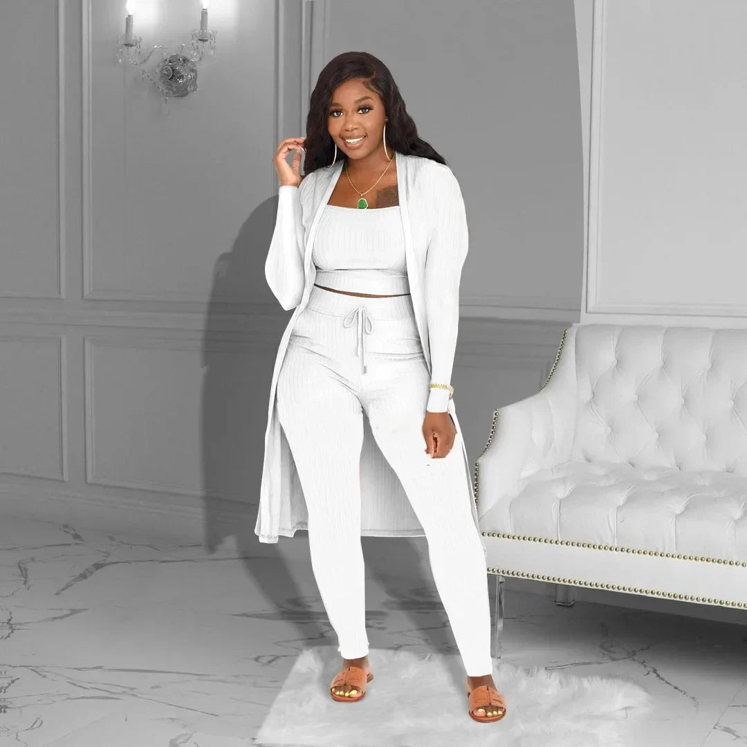 Velmira™-Set mit Kurz Geschnittenem Oberteil, eng Anliegender Hose und Locker Fallendem Cardigan