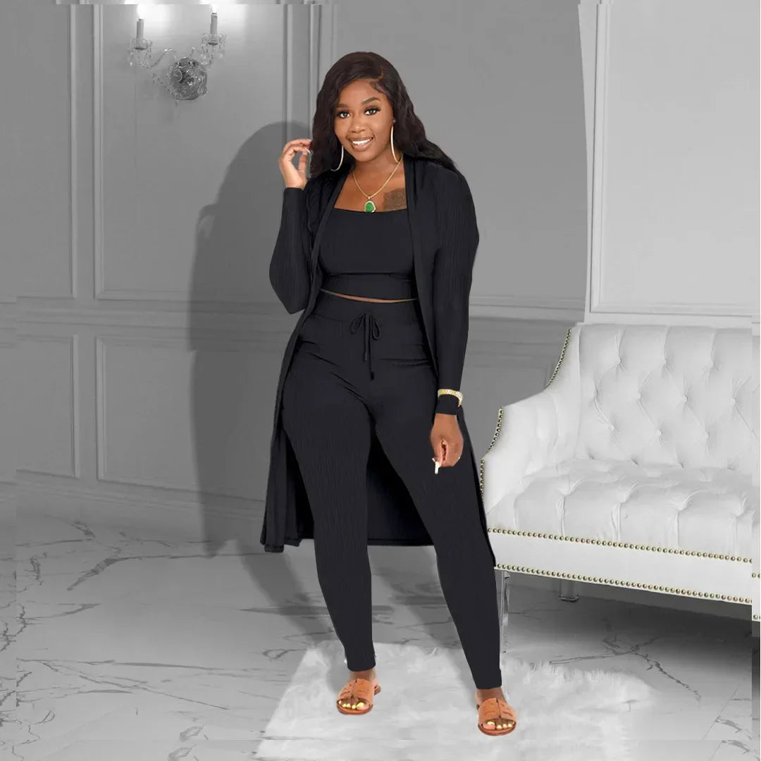 Velmira™-Set mit Kurz Geschnittenem Oberteil, eng Anliegender Hose und Locker Fallendem Cardigan