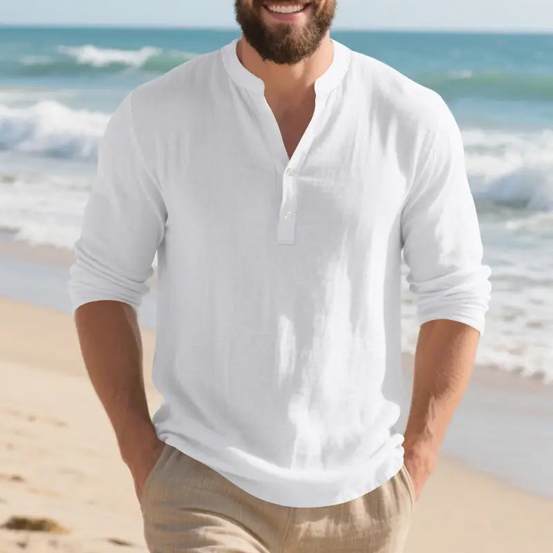 Orvian™ Hemd aus Premium-Leinen mit Minimalistischem Henley-Kragen