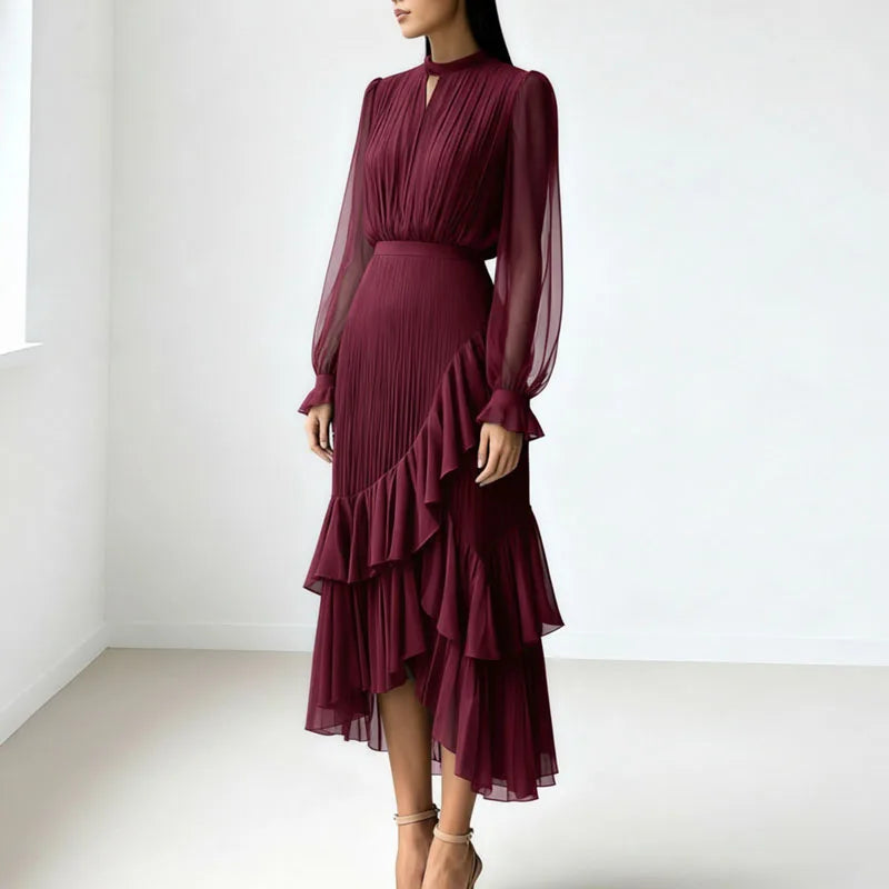 Lioren™ Kleid mit Edlem Plissee und Asymmetrischen Volants