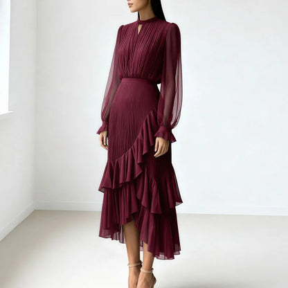 Lioren™ Kleid mit Edlem Plissee und Asymmetrischen Volants