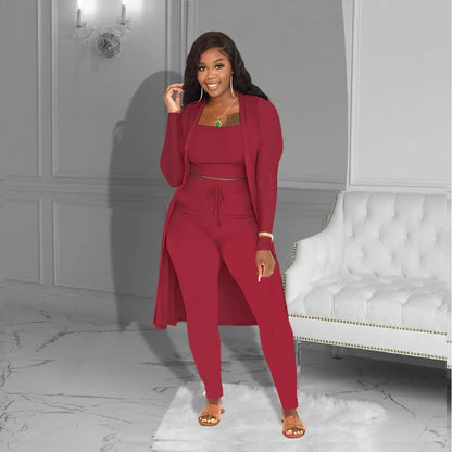 Velmira™-Set mit Kurz Geschnittenem Oberteil, eng Anliegender Hose und Locker Fallendem Cardigan