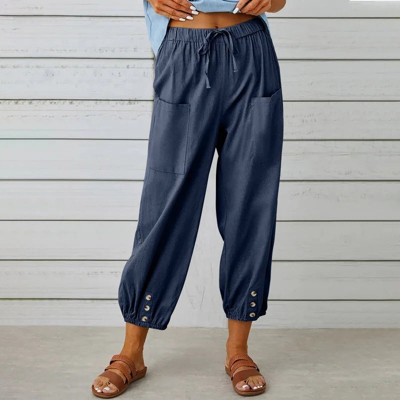 Kobe™ Baumwoll-Leinen-Hose mit Fronttaschen und verstellbarem Kordelzug