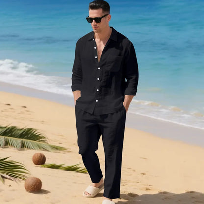 Luca™ Baumwoll-Leinen-Set mit Button-Down-Hemd