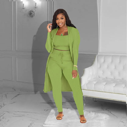 Velmira™-Set mit Kurz Geschnittenem Oberteil, eng Anliegender Hose und Locker Fallendem Cardigan