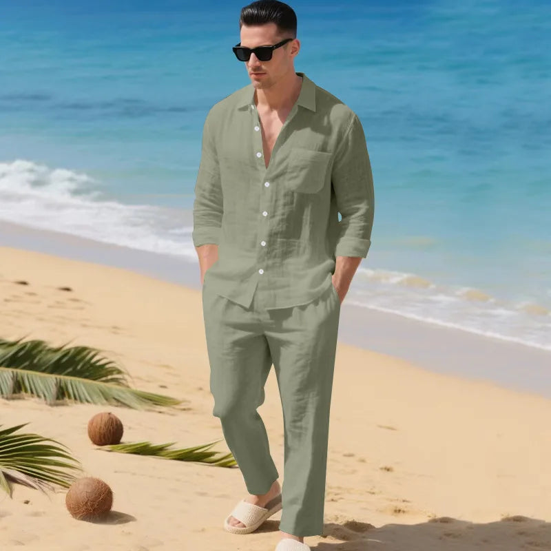 Luca™ Baumwoll-Leinen-Set mit Button-Down-Hemd