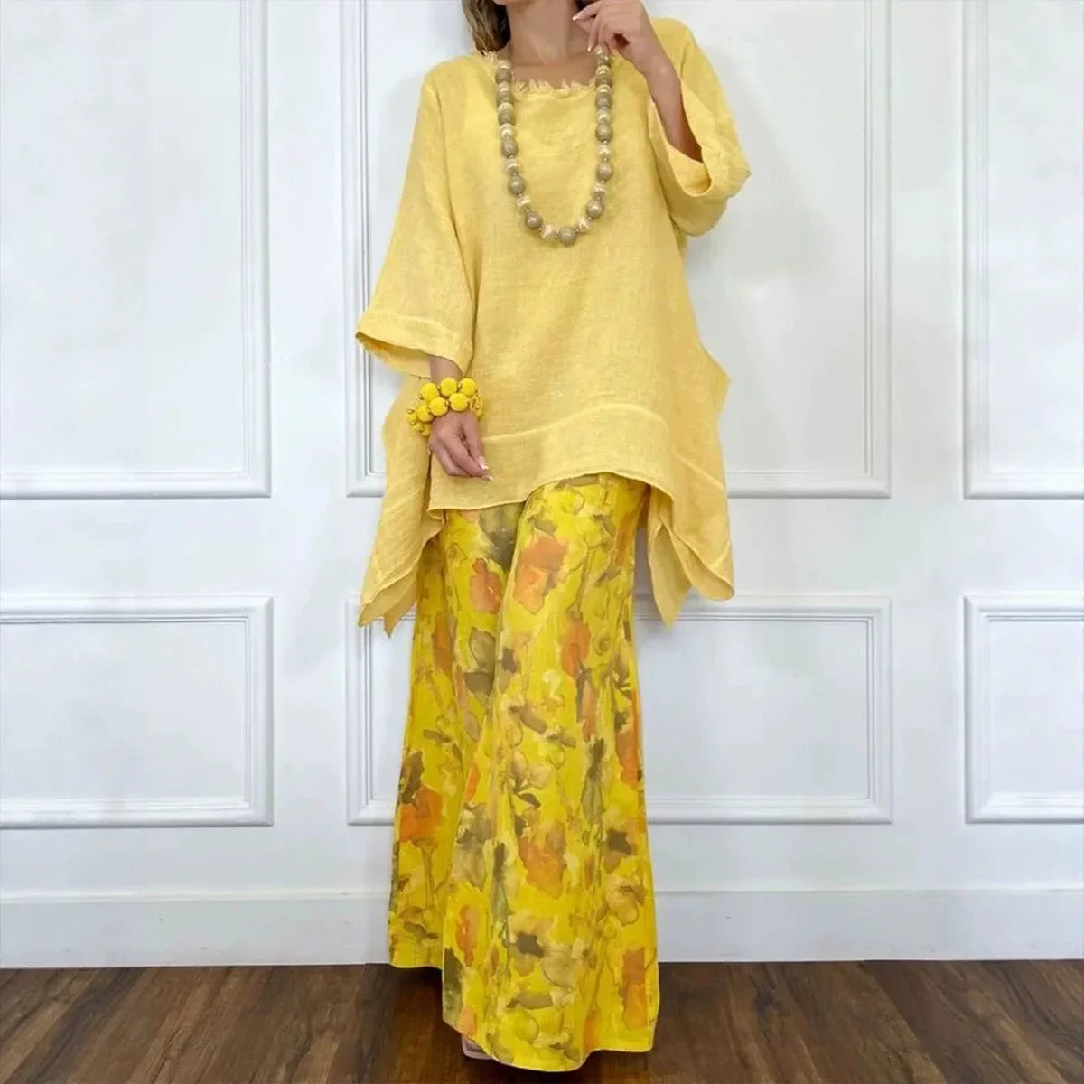 Amara™ Baumwoll-Leinen-Set mit Oversize-Bluse und Palazzohose