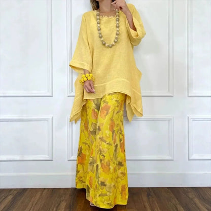 Amara™ Baumwoll-Leinen-Set mit Oversize-Bluse und Palazzohose