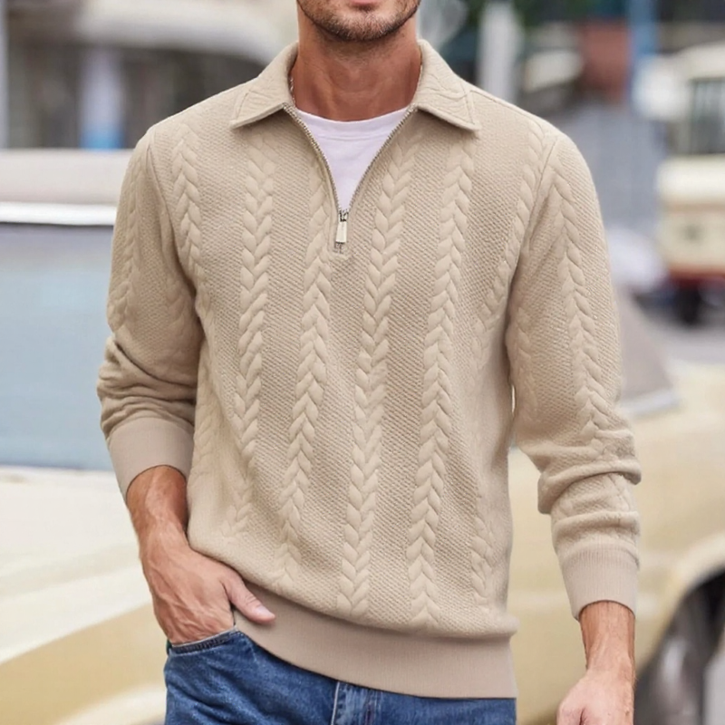 Carlisle™-Pullover aus Hochwertigem Zopfmuster-Strick mit Polokragen und Metallreißverschluss