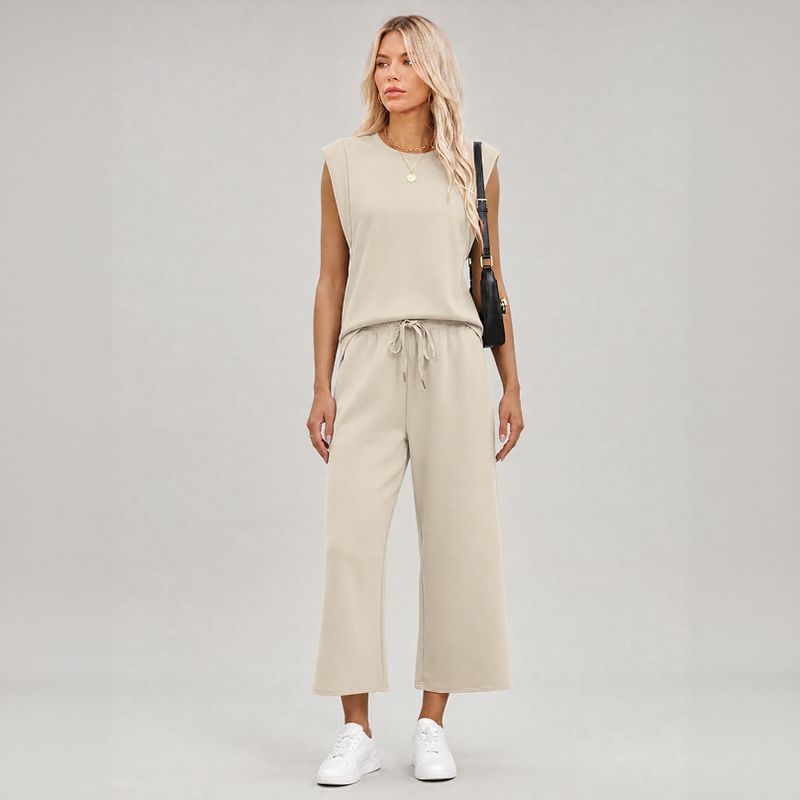 Aya™ Set Tanktop mit markanter Schulterpartie und Cropped Hose mit Kordelzug