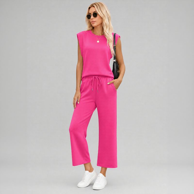 Aya™ Set Tanktop mit markanter Schulterpartie und Cropped Hose mit Kordelzug