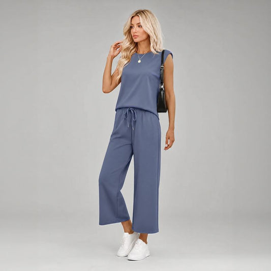 Aya™ Set Tanktop mit markanter Schulterpartie und Cropped Hose mit Kordelzug
