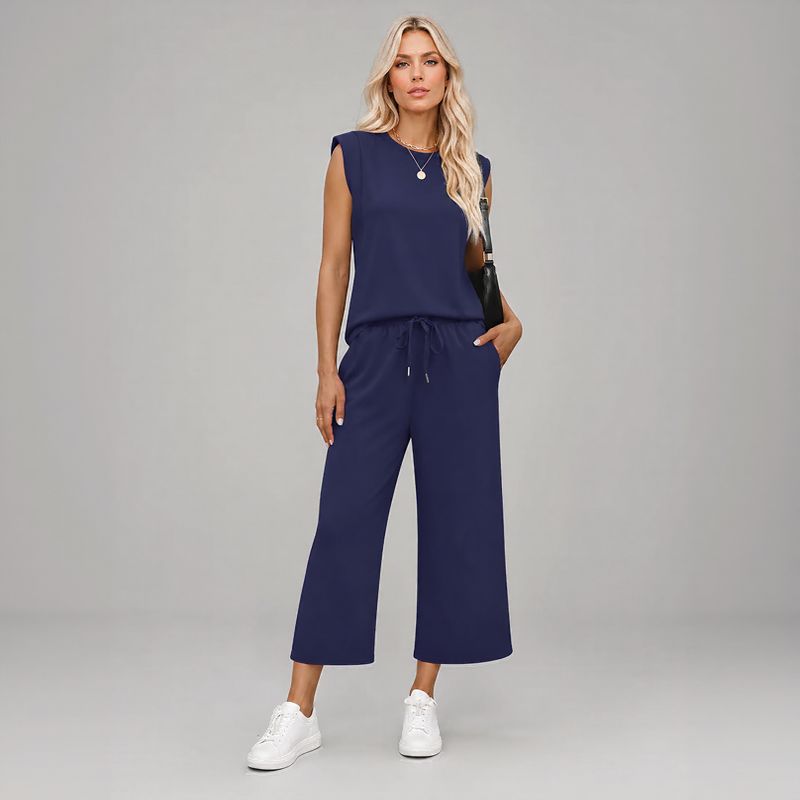 Aya™ Set Tanktop mit markanter Schulterpartie und Cropped Hose mit Kordelzug