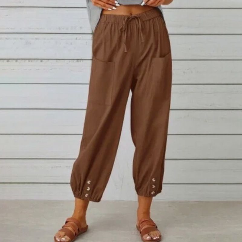 Kobe™ Baumwoll-Leinen-Hose mit Fronttaschen und verstellbarem Kordelzug