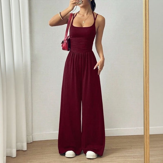 Bela™ Langer Jumpsuit mit weitem Bein, Doppelträgern und offenem Rücken