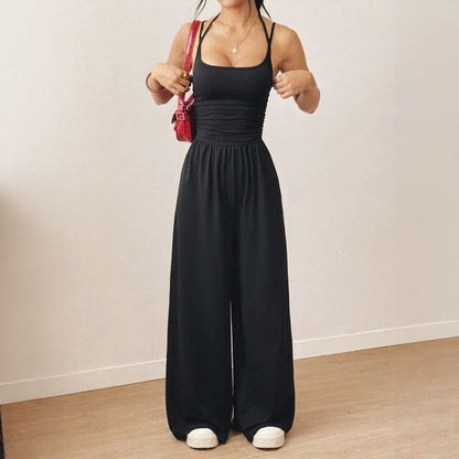 Bela™ Langer Jumpsuit mit weitem Bein, Doppelträgern und offenem Rücken
