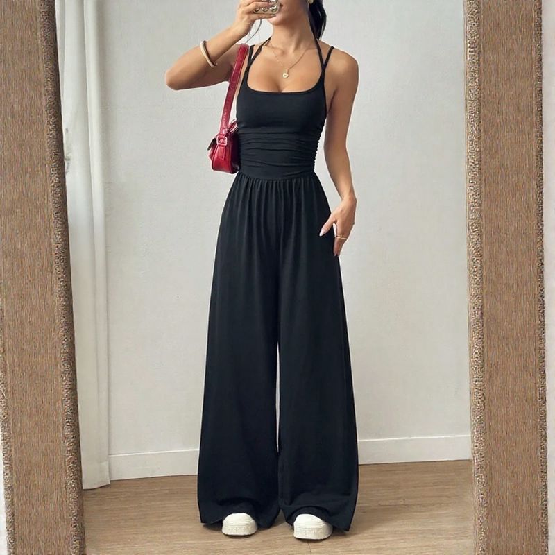 Bela™ Langer Jumpsuit mit weitem Bein, Doppelträgern und offenem Rücken