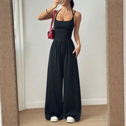 Bela™ Langer Jumpsuit mit weitem Bein, Doppelträgern und offenem Rücken